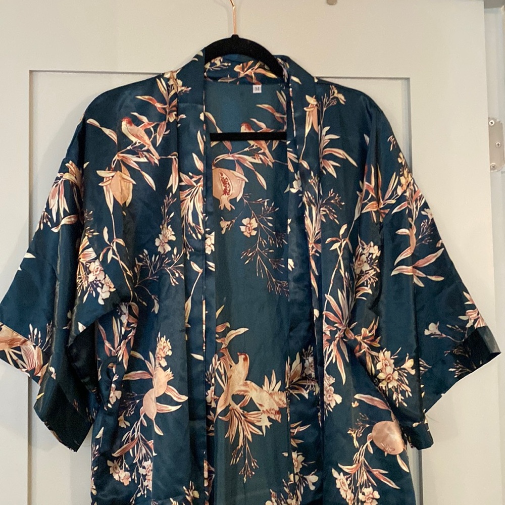 Turquoise Pomegranate Satin Robe